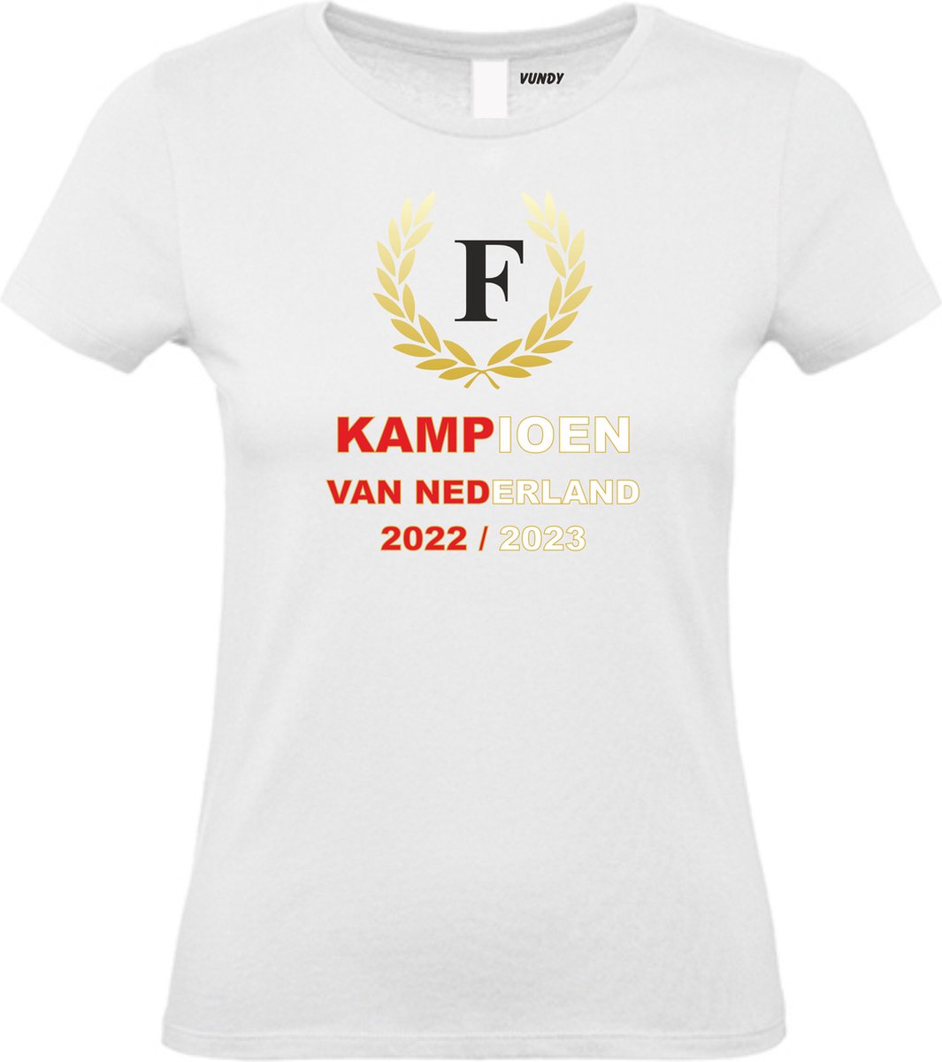 Dames T-shirt Krans Kampioen 2022-2023 | Feyenoord Supporter | Shirt Kampioen | Kampioensshirt | Wit | maat XXL